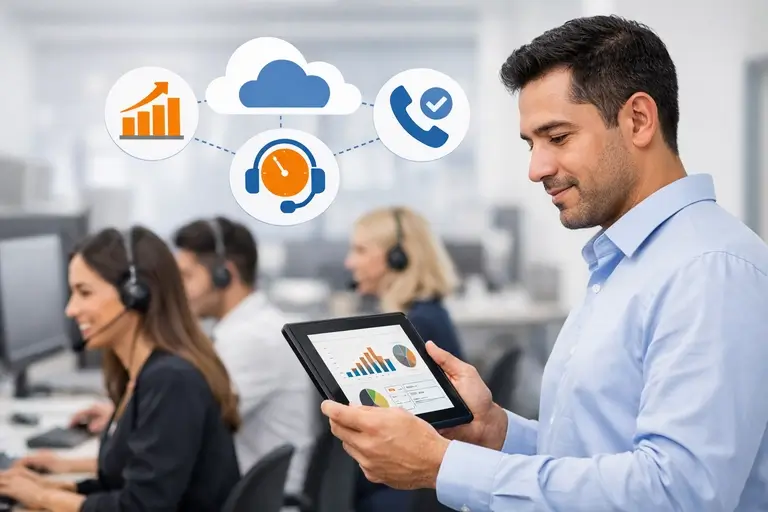 Operadores de Call Center com dashboard de produtividade