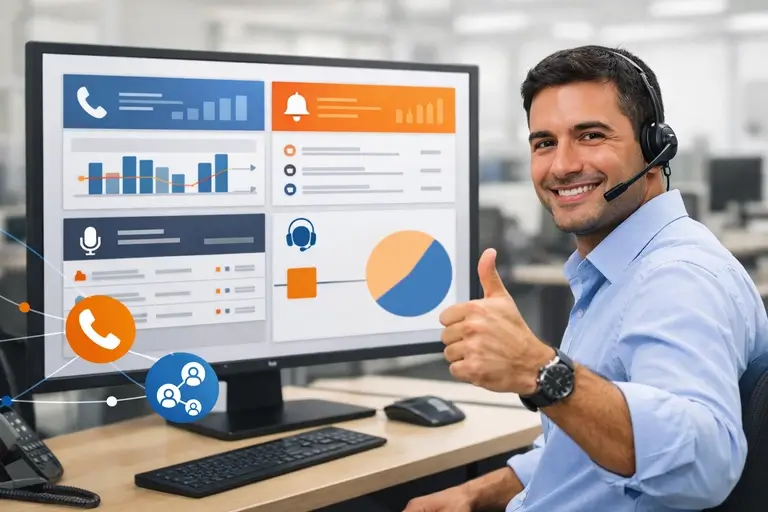 Integração CTI monitorando chamadas e eventos em dashboard empresarial
