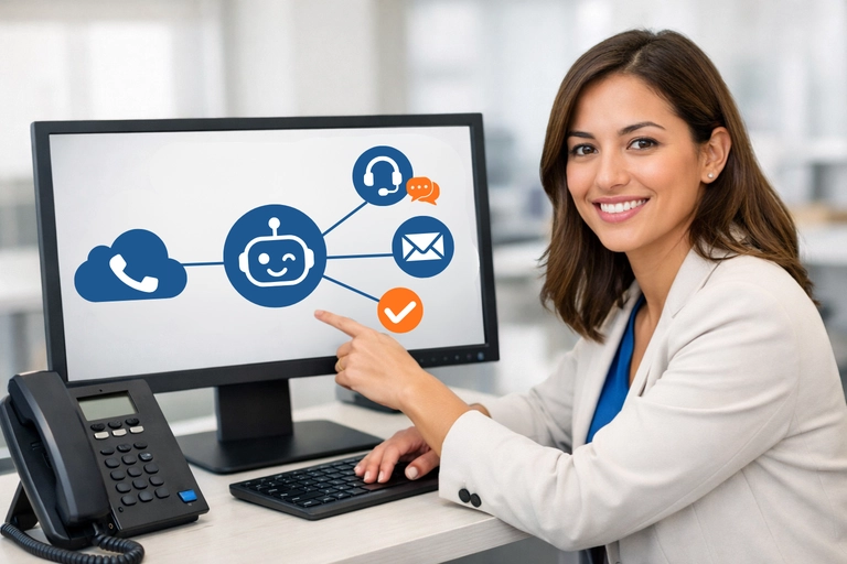 Profissional configurando Robô de Voz em painel de telefonia corporativa