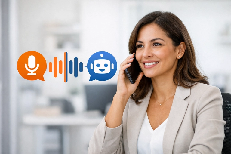Robô de Voz com ondas de fala e atendimento corporativo