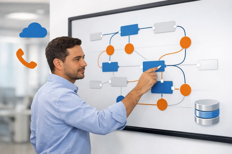 Fluxos de Atendimento Automatizados configurados em painel corporativo
