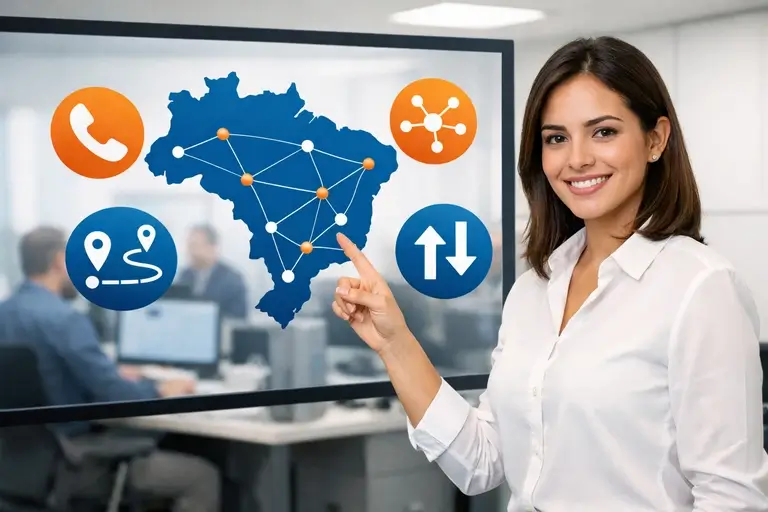 Dashboard de Telefonia no Atacado para Operadoras com mapa de rotas nacionais