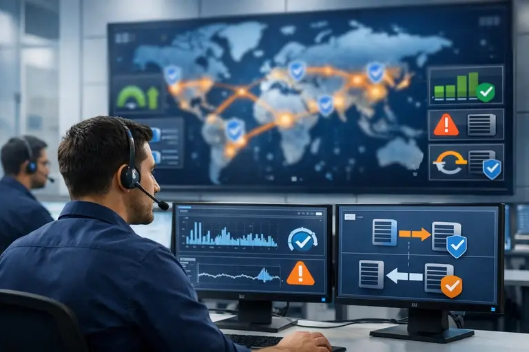 Rotas de Voz carrier-grade monitoradas em dashboard técnico