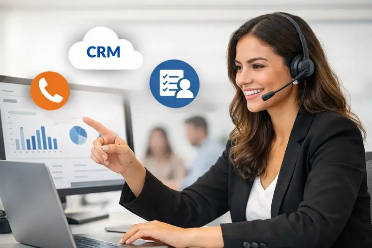 Equipe usando Telefonia para CRM em dashboard comercial integrado