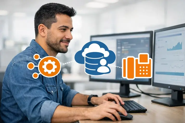 Desenvolvedor configurando Integração Voz com CRM via API REST