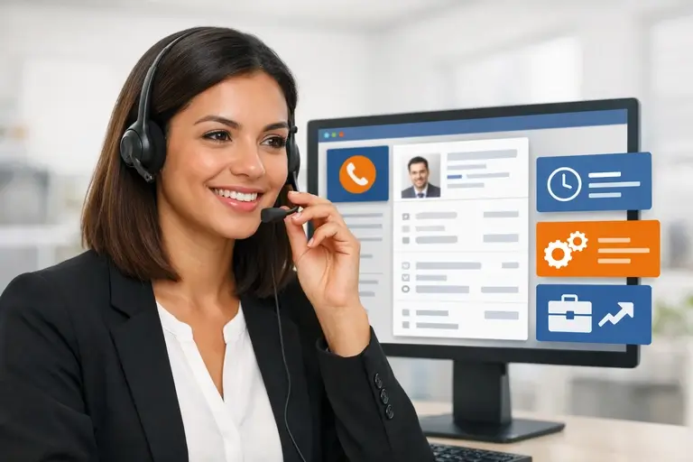 Atendente recebendo Chamadas pelo CRM com ficha do cliente aberta