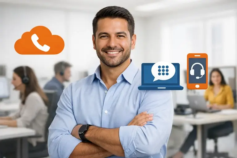 Equipe híbrida usando PABX para CRM com ramais em nuvem