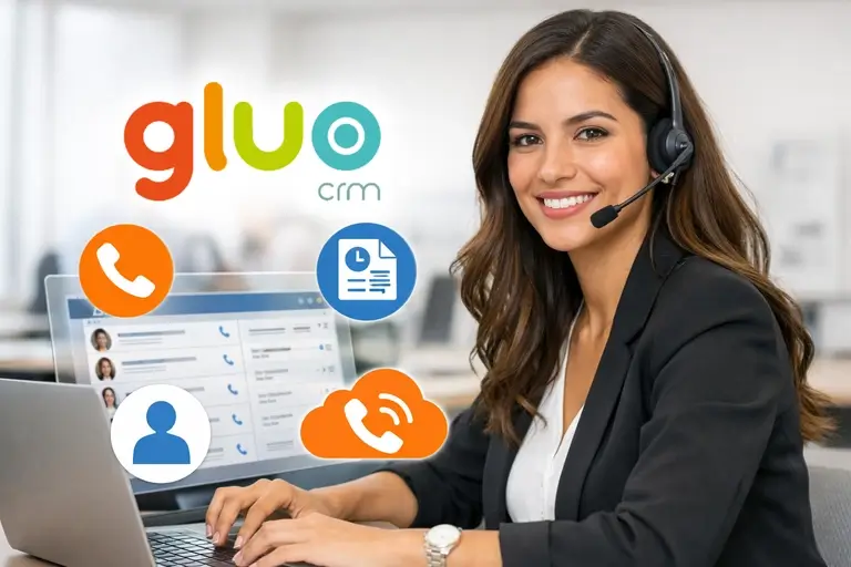 Equipe usando Telefonia para Gluo CRM em vendas B2B