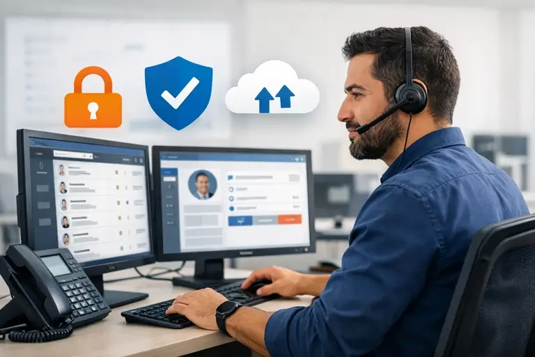 Atendente realizando Chamadas pelo Gluo CRM com segurança