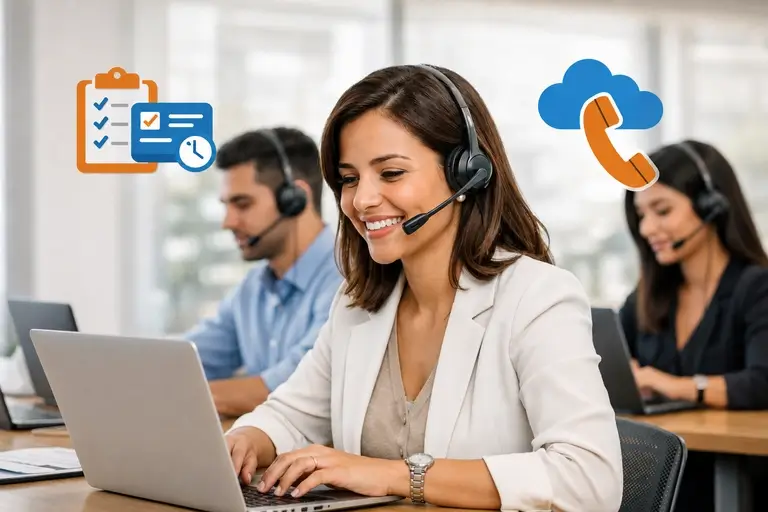 Equipe comercial usando PABX para Gluo CRM em follow-ups