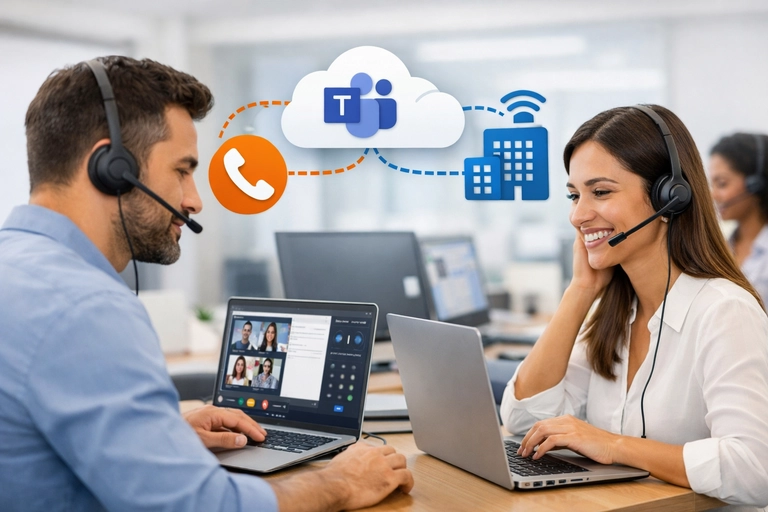 Equipe usando Telefonia para Microsoft Teams com número fixo empresarial