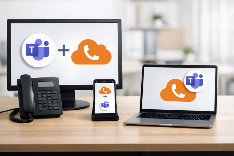 Telefonia para Microsoft Teams em desktop celular e notebook