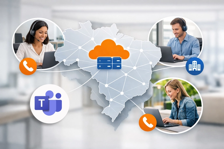 Telefonia para Direct Routing em nuvem conectando filiais e equipes