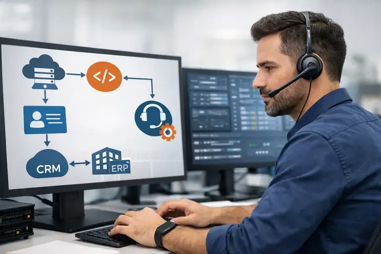 Software IVR conectado a APIs, CRM, ERP, helpdesk e automação corporativa