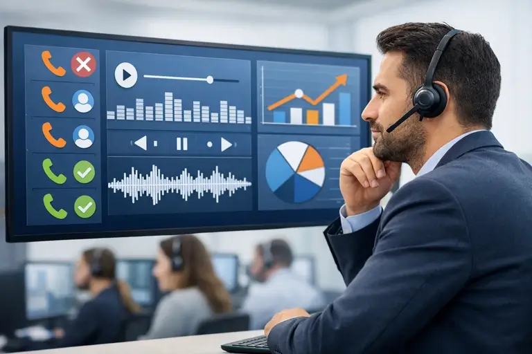 Fila de Atendimento com URA monitorando gravações e indicadores