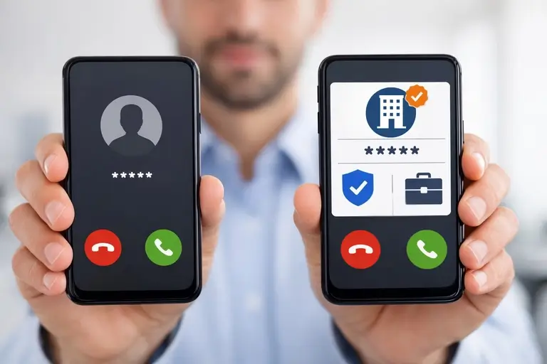 Autenticação e Identificação de Chamadas em tela de celular corporativo