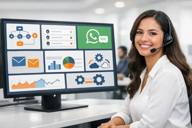 Contact Center com recursos para voz, WhatsApp e canais digitais