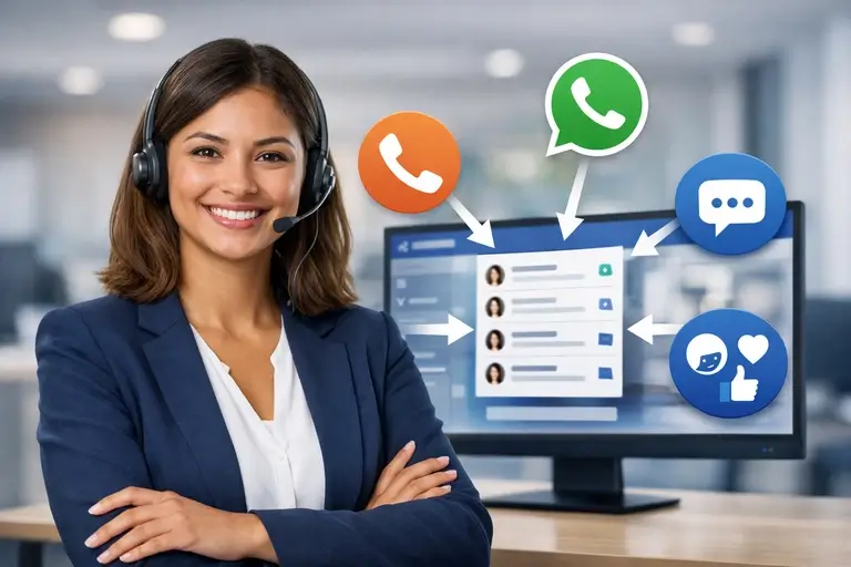 Contact Center centralizando voz, WhatsApp, chat e e-mail