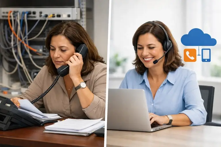 Comparativo de DID Local e telefonia fixa em escritório moderno