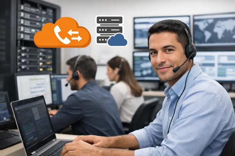 Operação com Telefonia em Nuvem redundante e suporte técnico