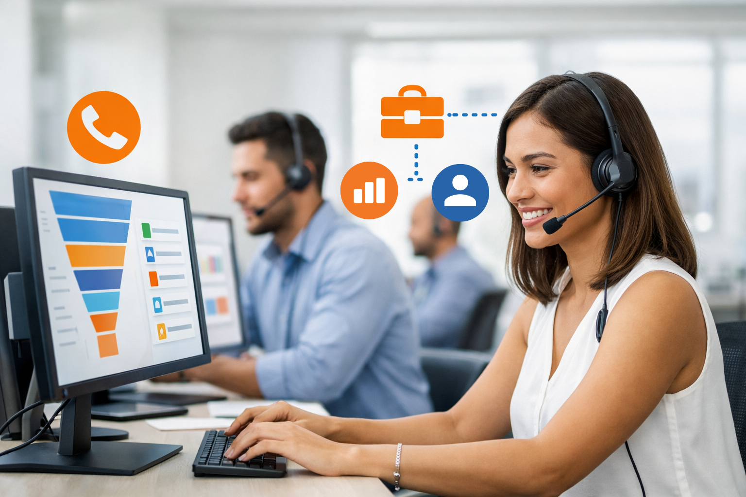 SDRs usando Telefonia para CRM PipeRun para prospecção B2B