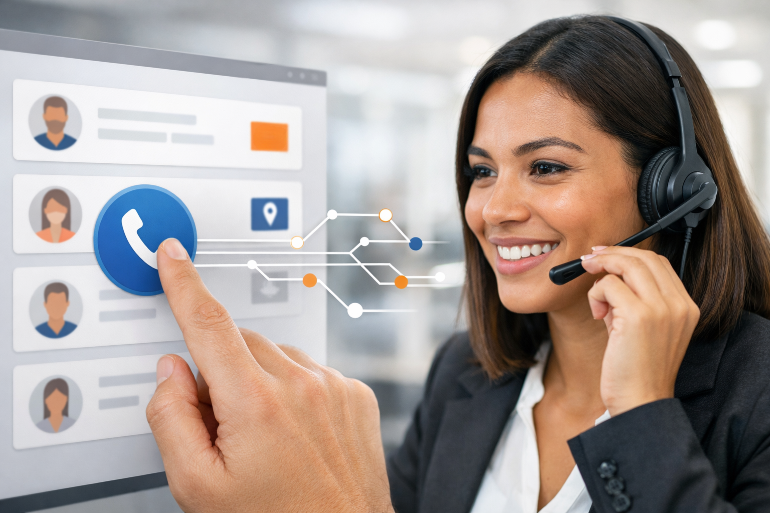 Tela de vendas com Click-to-Call para CRM e ramais corporativos