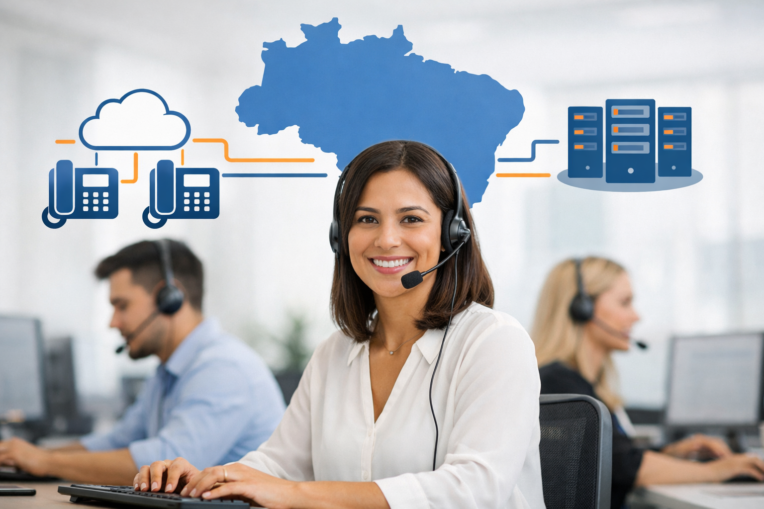 Equipe realizando Chamadas pelo PipeRun com telefonia empresarial