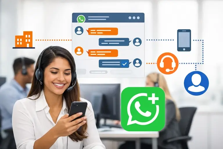 Equipe usando Número para WhatsApp Business em atendimento corporativo