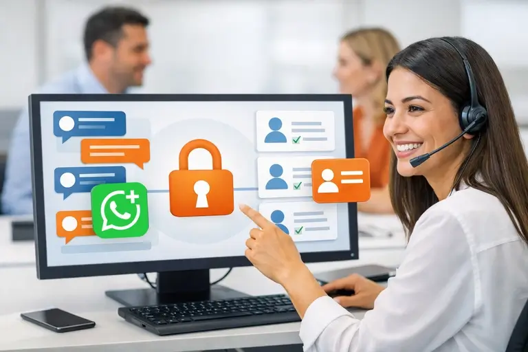 Equipe protegida por Número para WhatsApp Business com histórico centralizado