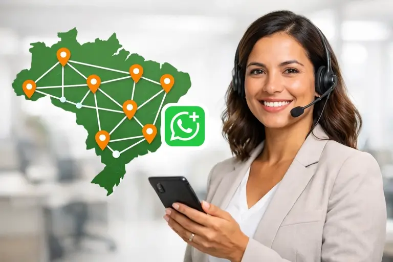 Mapa com DDD local para Número Empresarial para WhatsApp no Brasil