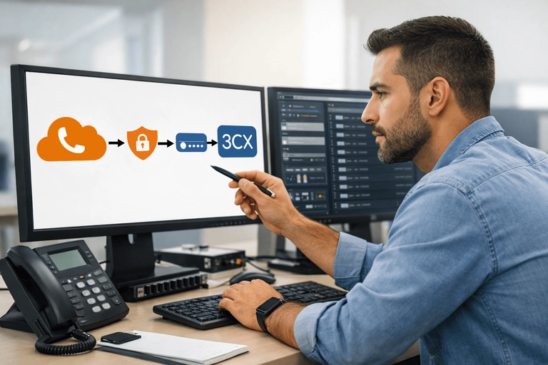 Link de Voz para 3CX com rotas SIP, firewall e NAT configurados