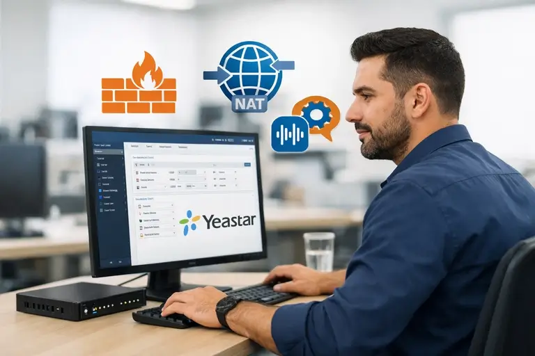 Link de Voz para Yeastar configurado com rotas, codecs e autenticação