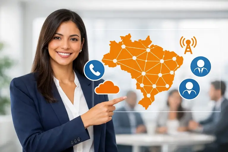 Equipe operando Telefonia no Atacado para Revendedores em painel corporativo