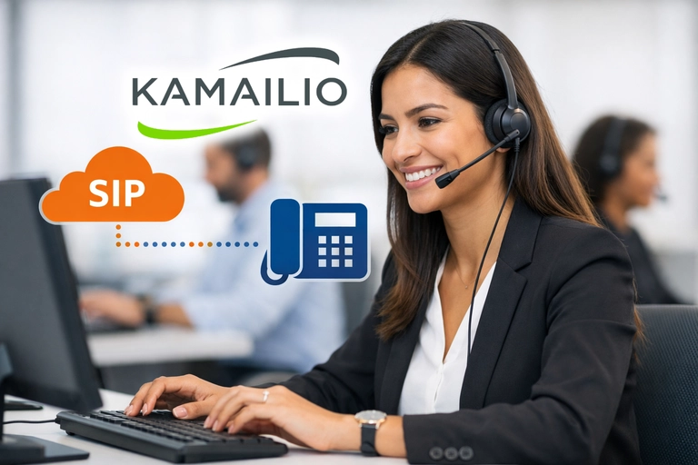 Equipe de TI conectando SIP Trunk para Kamailio à telefonia fixa corporativa