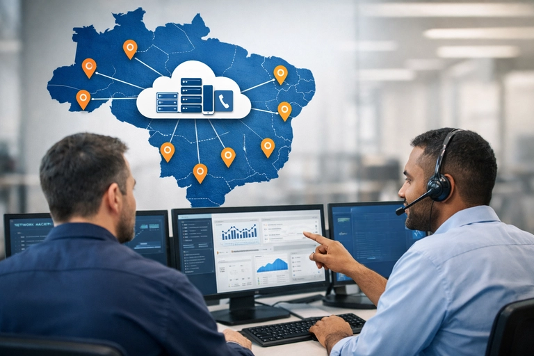 Mapa do Brasil com SIP Trunk para Kamailio e números fixos por DDD