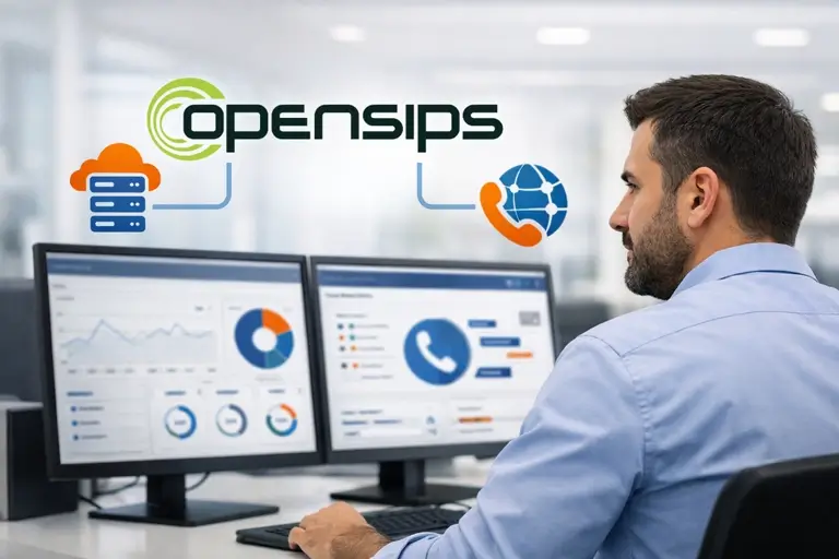 Servidor corporativo com SIP Trunk para openSIPS conectado à telefonia pública
