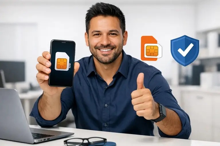 Chip Celular sendo instalado em aparelho corporativo por técnico de TI