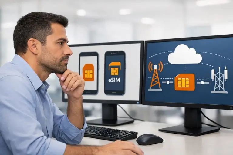 Chip Empresarial conectado a eSIM e rede móvel corporativa