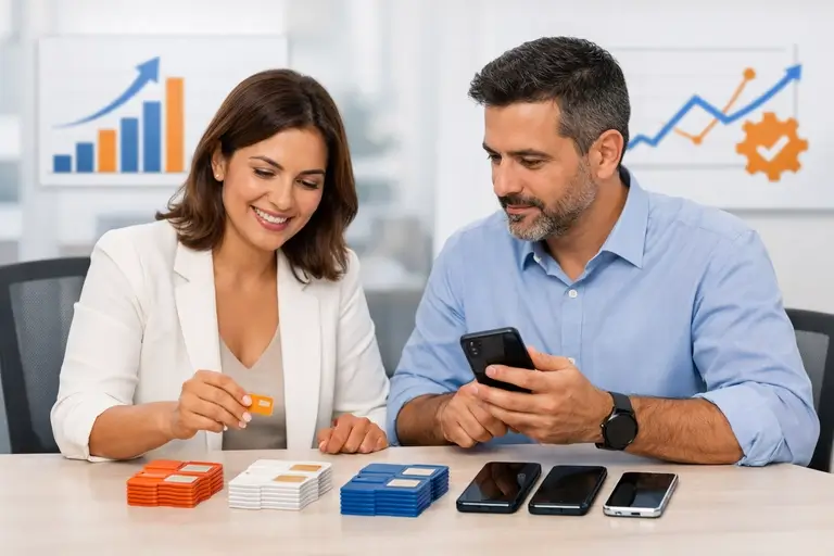 Chip Corporativo em painel financeiro comparando franquias de uso