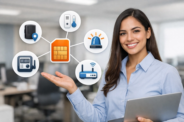 Chip M2M conectando rastreadores, sensores e gateways corporativos