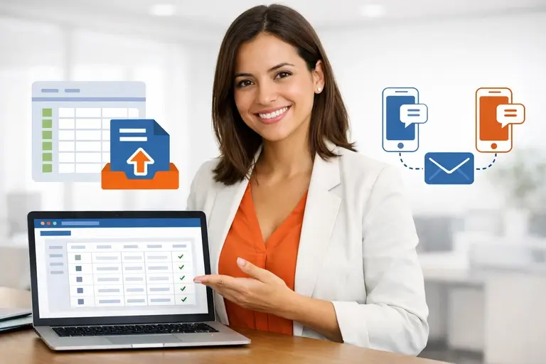 Equipe importando contatos para SMS em Lote em plataforma web