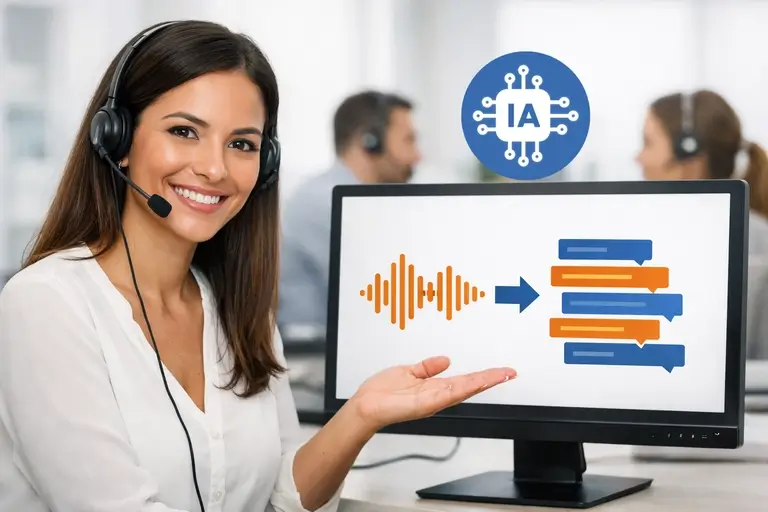 Analista usando Transcrição de Chamadas em painel de telefonia empresarial