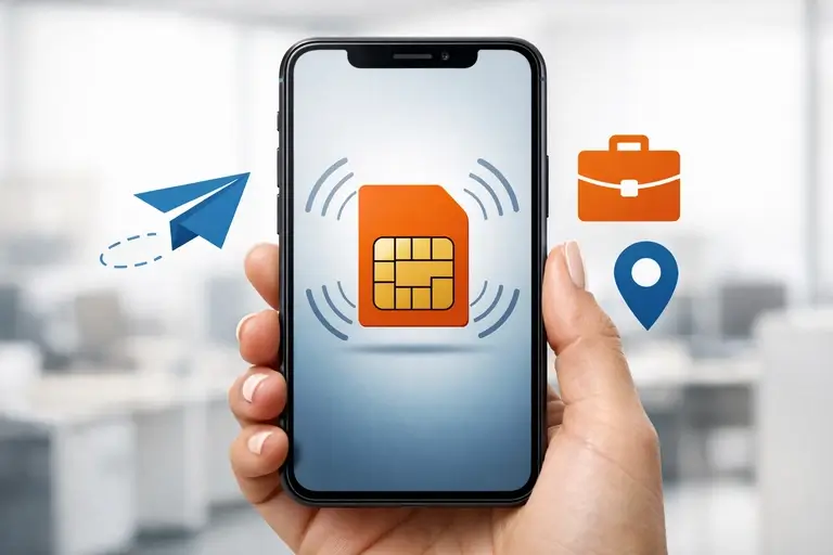 Equipe de TI ativando eSIM Empresarial em smartphone corporativo