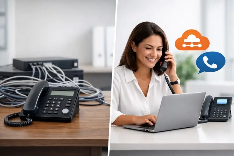 Comparação visual entre Conta SIP Empresarial e telefonia tradicional