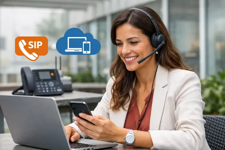 Profissional usando Linha SIP em softphone fora do escritório