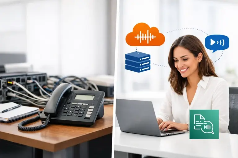 Analista atualizando Link de Voz para Amazon Polly TTS em painel de URA