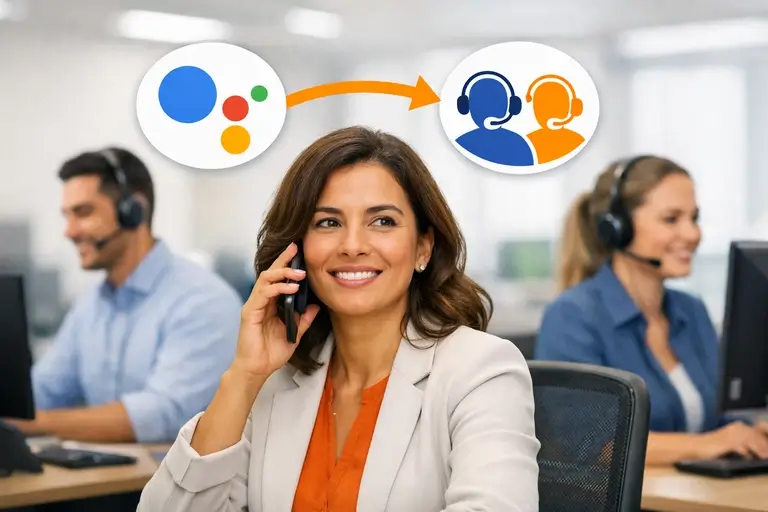 Chamadas para Agentes Conversacionais Google com transbordo para atendente