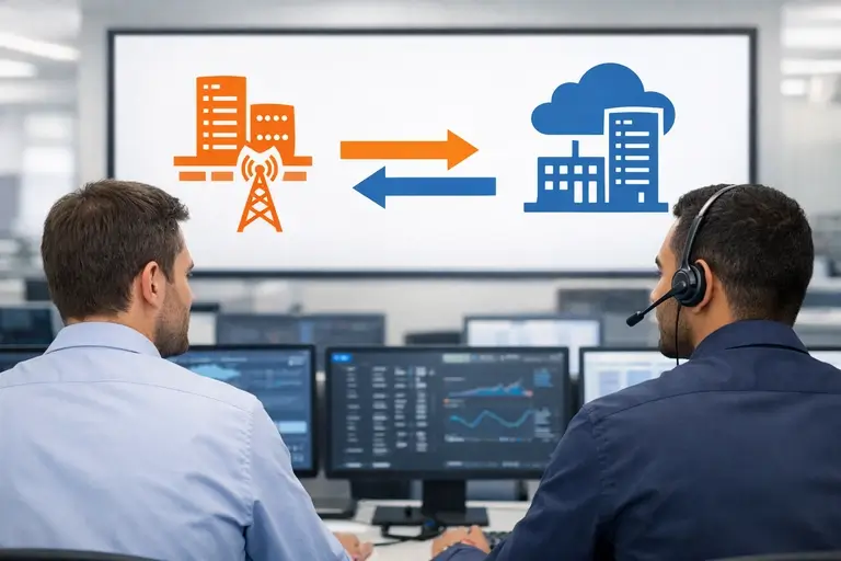 Equipe técnica conectando redes para SIP Peering empresarial