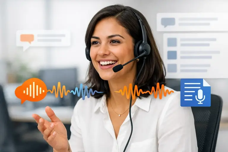 Voz em Tempo Real com Gemini em atendimento com headset e transcrição
