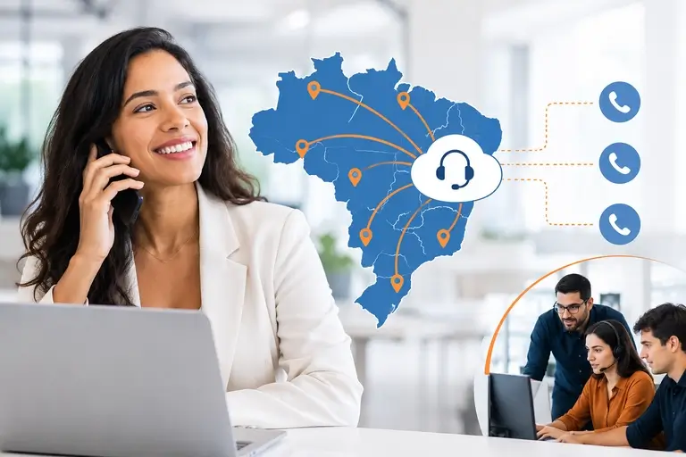 Telefonia IP com Freshworks conectando números por DDD em todo o Brasil